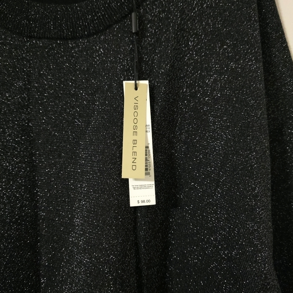 T TAHARI Plus Size Glitter Metallic Black Knit Crewneck Sweater, Longer Back, 1X - Picture 11 of 17